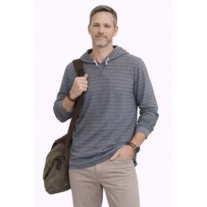 Marine Layer Hoodie Mens Large Grey Striped Long Sleeve Lightweight Pullover Tee